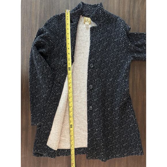 Wool Cashmere Sweater Coat Black White Boucle Button Front Damask M - Picture 8 of 12